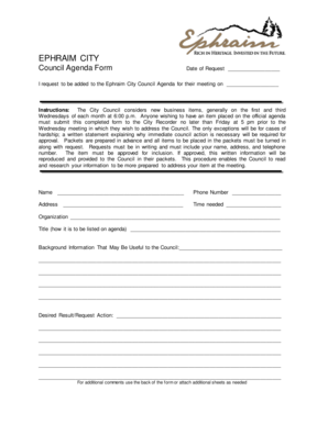 How to make a bill of materials - EPHRAIM CITY Council Agenda Form - ephraimcity