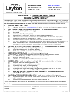 RESIDENTIAL - DETACHED GARAGE SHED PLAN SUBMITTAL CHECKLIST - laytoncity