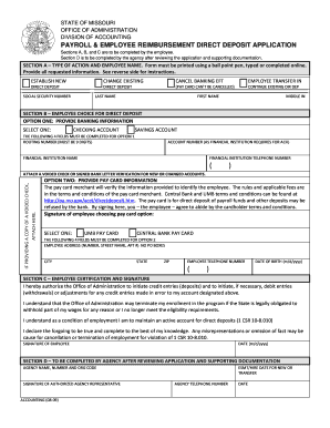 Missouri Payroll and Employee Reimbursement Direct Deposit Application
