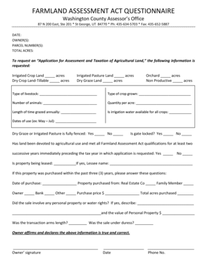 Checklist template excel - FARMLAND ASSESSMENT ACT QUESTIONNAIRE - washco utah