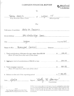 Questionnaire examples - CAMPAIGN FINANCIAL REPORT receive ItI tJ To - loganutah