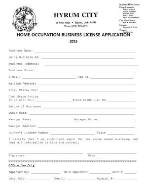 Home Occupation Business License Application