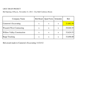 Form 888 example - Company Name Bid Bond Qual Form Schedule Bid Camerons - loganutah