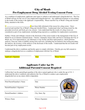 Pre-Employment DrugAlcohol Testing Consent Form - moabcity state ut