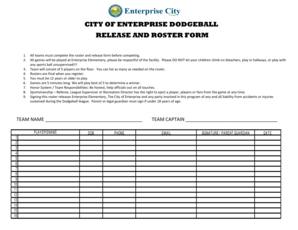 Sample of agreement letter between two persons - CITY OF ENTERPRISE DODGEBALL RELEASE AND ROSTER FORM - enterpriseutah