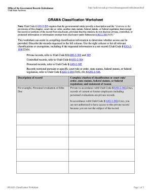 Job clearance certificate - GRAMA Classification Worksheet - Utah State Archives