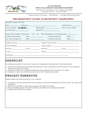 Sign off sheet - Development Code Amendment Application - Highland City - highlandcity