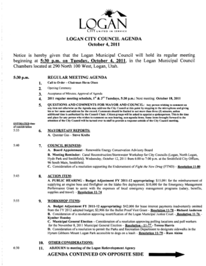 Application for salary certificate - on Tuesday, October 4, 2011, In the Logan Municipal Council Chambers located at 290 North 100 West, Logan, Utah - loganutah