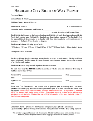 Financial forms examples - H CITY RIGHT OF W PERMIT - Highland City