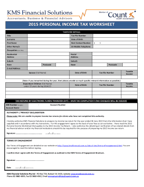 2015 Australian Personal Income Tax Worksheet