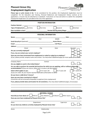 First 90 days template - Pleasant Grove City Employment Application - plgroveorg