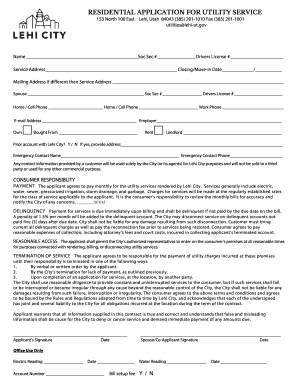 Ds 160 form download - residential application for utility service y / n - Lehi City