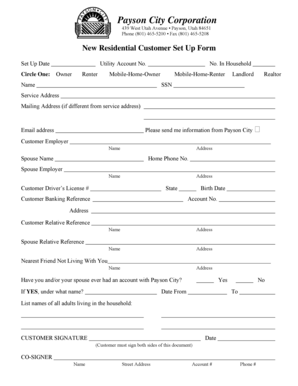 Payson City Residential Utility Setup Form