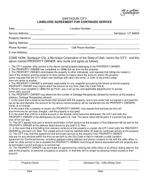 Transportation sheet template - SANTAQUIN CITY LANDLORD AGREEMENT FOR CONTINUED SERVICE - santaquin