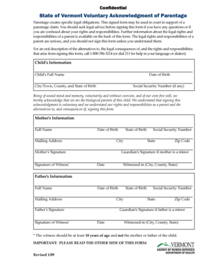 Photography invoice template - State of Vermont Voluntary Acknowledgment of Parentage - burlingtonvt