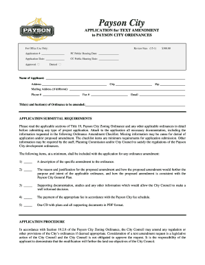 Op 1 form - APPLICATION for TEXT AMENDMENT to PAYSON CITY ORDINANCES