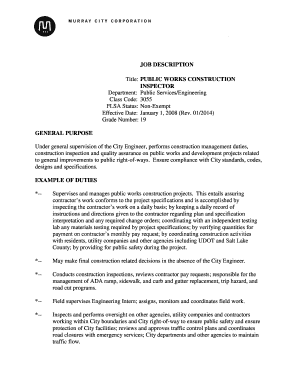 Construction schedule template pdf - JOB DESCRIPTION PUBLIC WORKS CONSTRUCTION INSPECTOR - murray utah