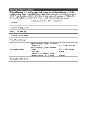 Vermont Building Permit Application