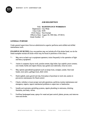 Sample letter of agreement between employer and employee - MAINTENANCE WORKER II - murray utah