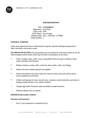 Nursery assistant cover letter - JOB DESCRIPTION CUSTODIAN - murrayutahgov - murray utah