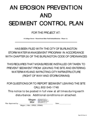 Blank purchase agreement form pdf - AN EROSION PREVENTION AND SEDIMENT CONTROL PLAN - burlingtonvt