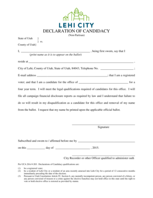 Ration card application letter - DECLARATION OF CANDIDACY - lehi-utgov