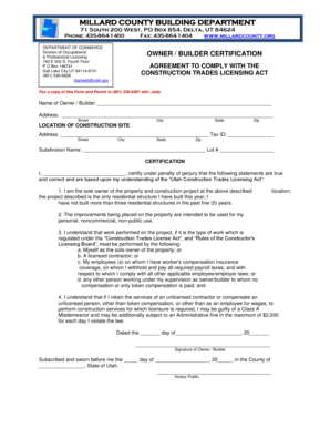 Utah Owner Builder Certification Form