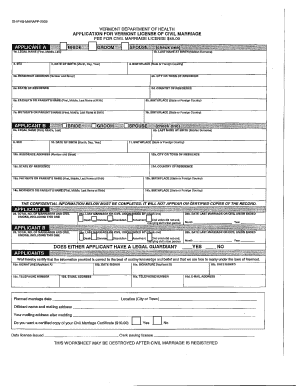 Blank coupon - APPLICATION FOR VERMONT LICENSE OF CIVIL MARRIAGE