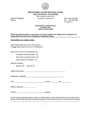 DEPARTMENT OF RECREATION, PARKS AND CULTURAL ACTIVITIES 2900A Business Center Drive Alexandria, Virginia 22314 James B