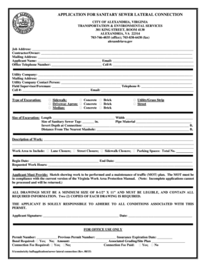 Printable vacation rental agreement - APPLICATION FOR SANITARY SEWER LATERAL CONNECTION - alexandriava