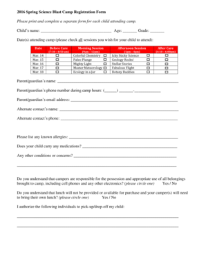 Contract example - B2016b Spring Science Blast Camp Registration bFormb Please print bb - slsc