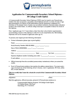 Commonwealth Secondary School Diploma Application