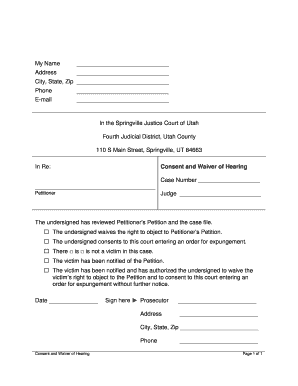 Sign off sheet template - Consent and Waiver of Hearing - Springville City