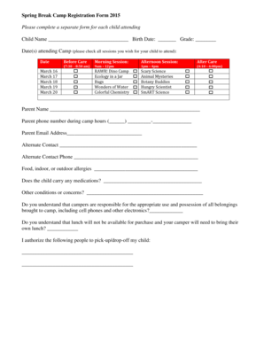 Muhs internship transfer form - Spring Break Camp Registration bForm 2015b Please complete a bb - slsc