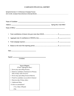 Market overview template - CAMPAIGN FINANCIAL REPORT - Springville City