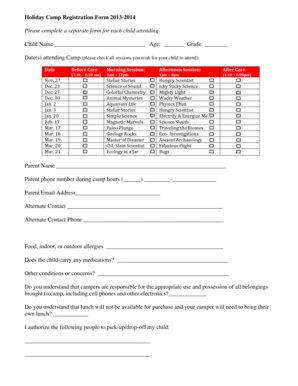 Sex report card template - Holiday Camp Registration bForm 2013b-2014 Please complete a bb - slsc