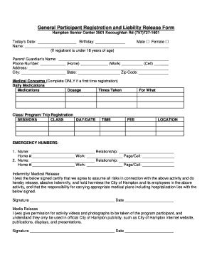 General Participant Registration and Liability Release Form