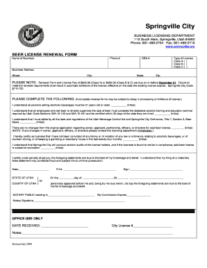 Winter camping list pdf - Beer Lic Renewal Form 2 - Springville City - springville