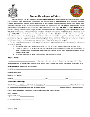 Virginia Owner/Developer Affidavit