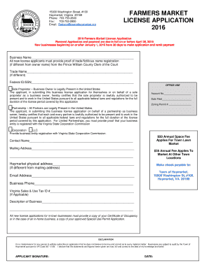 FARMERS MARKET LICENSE APPLICATION 2016