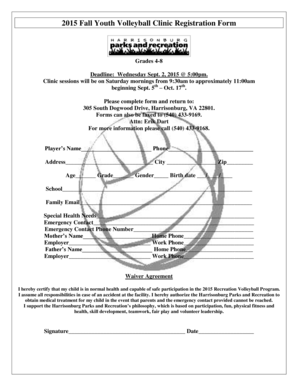 Ksa examples for supervisor usps - 2015 Fall Youth Volleyball Clinic Registration Form - harrisonburgva