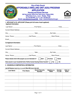 City of Falls Church AFFORDABLE DWELLING UNIT (ADU) PROGRAM APPLICATION Housing and Human Services 300 Park Avenue, Room G04, Falls Church, Virginia 22046, Office Hours: 8 a - fallschurchva