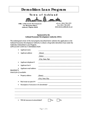 Fillable organizational chart - Demolition Loan Program - Ashland