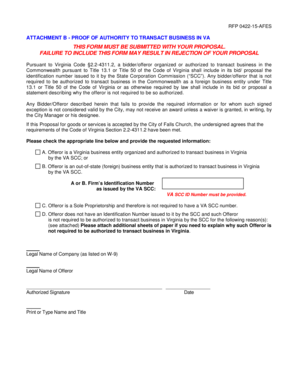 Lease amendment sample - ATTACHMENT B - PROOF OF AUTHORITY TO TRANSACT BUSINESS IN VA - fallschurchva