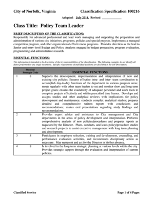 Sample of a budget - Class Title Policy Team Leader - Norfolk Virginia - norfolk