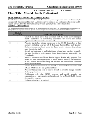 Stock ledger template excel - CSC Adopted May 2012 Class Title Mental Health Professional - norfolk