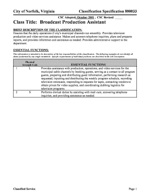 Equipment issue form - City of Norfolk Virginia Classification Specification 800033 - norfolk