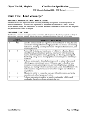 Cost sheet template - Class Title Lead Zookeeper - Norfolk Virginia - norfolk