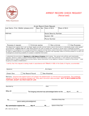 Ct probate court forms - ARREST RECORD CHECK REQUEST Notarized - lynchburgva