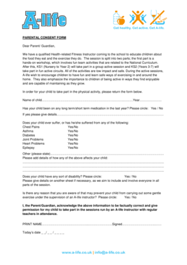 Patient sign in sheet - PARENTAL CONSENT FORM - A-Life - a-life co